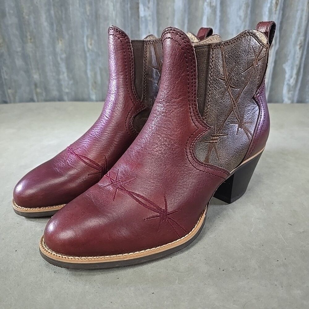 Twisted X Western Boot Bootie Ankle Leather Wine Barb Wire Womens 8.5 B WWF0006